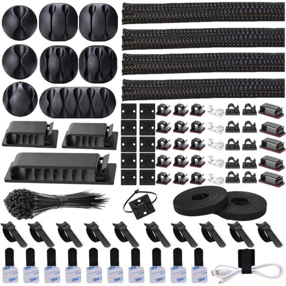 192 PCS Cable Management Kit 4 Wire Organizer Sleeve,11 Cable Holder